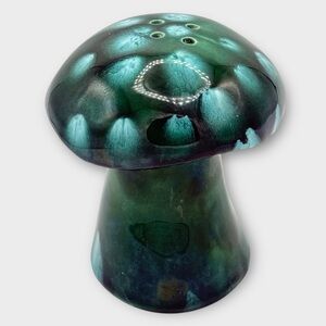 Vintage 1970’s Ceramic Mushroom Shaker Green Drip Glaze Scouring Powder